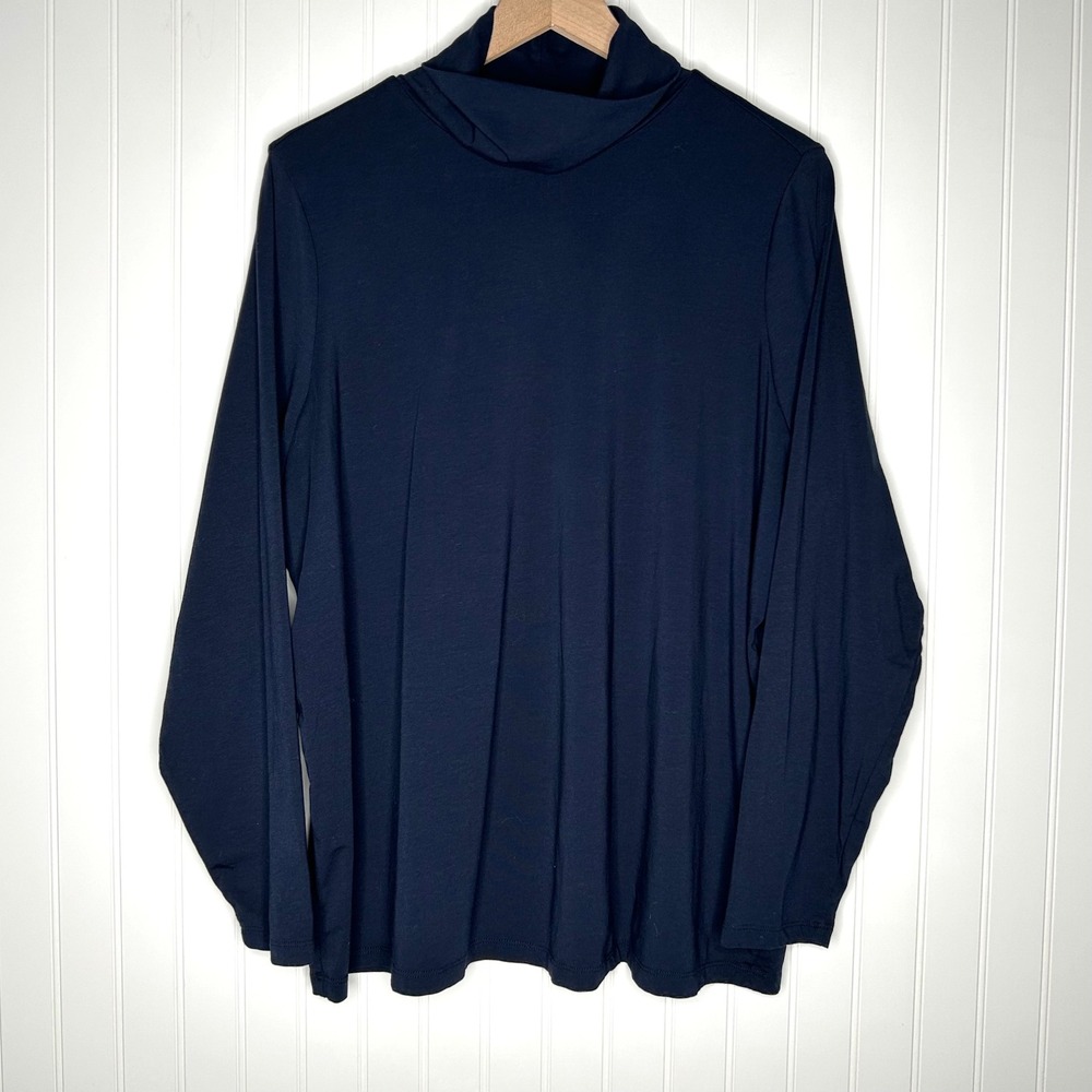 Lands End Navy Blue Cotton Modal Turtleneck Top Plus Size 2X 20W-22W Long Sleeve